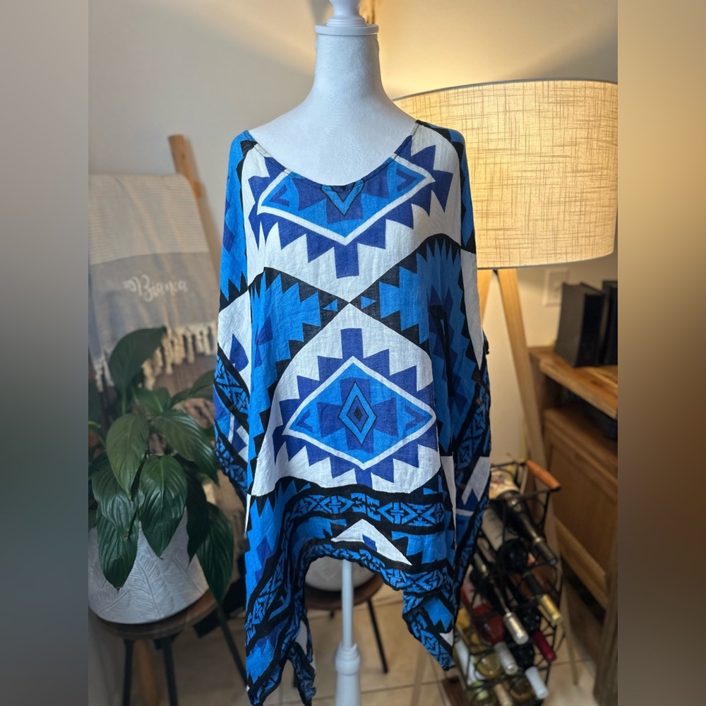 Chicos Aztec native indian poncho tunic 100% linen